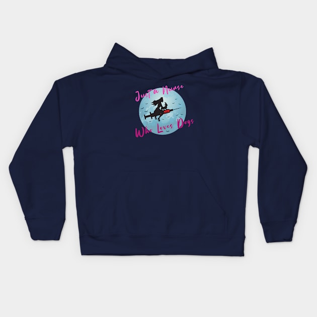 Halloween Nurse Flying With A Syringe In The Sky With Dog Kids Hoodie by Candaria